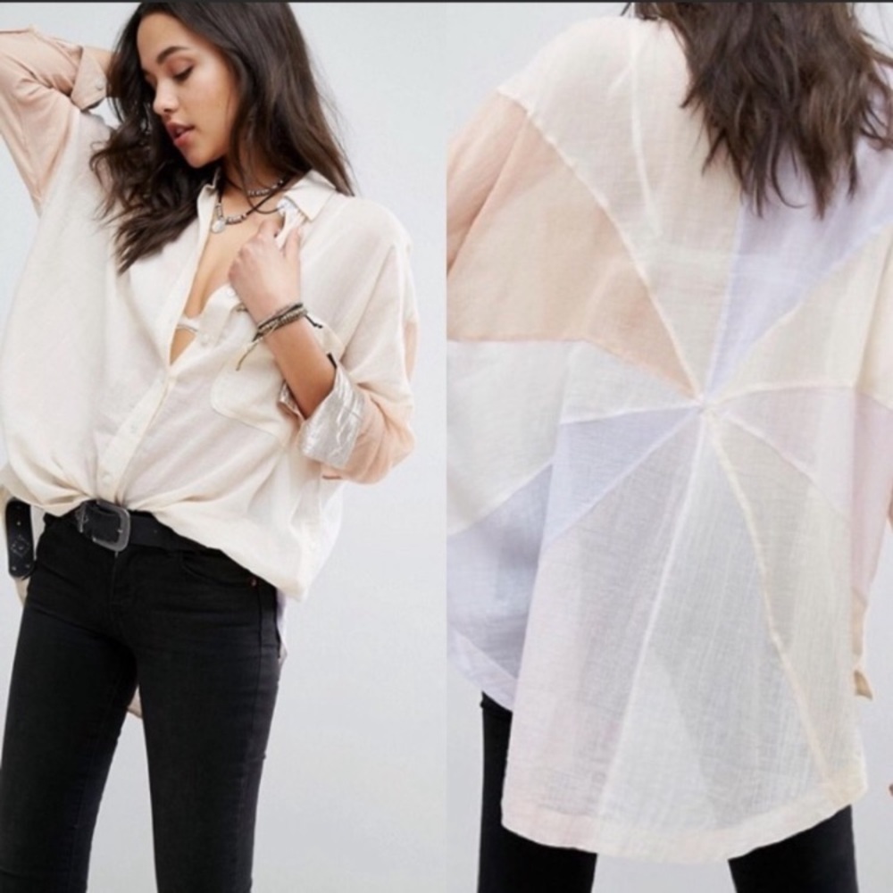 Free People Rainbow Rays Button Down Tunic Beach Spring Break Size Small